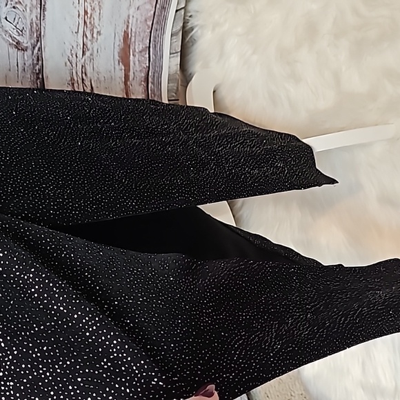 VINTAGE NIGHT WAY BLACK GLITTER SLEEVELESS DRAPED NECK LONG EVENING DRESS - Picture 9 of 13